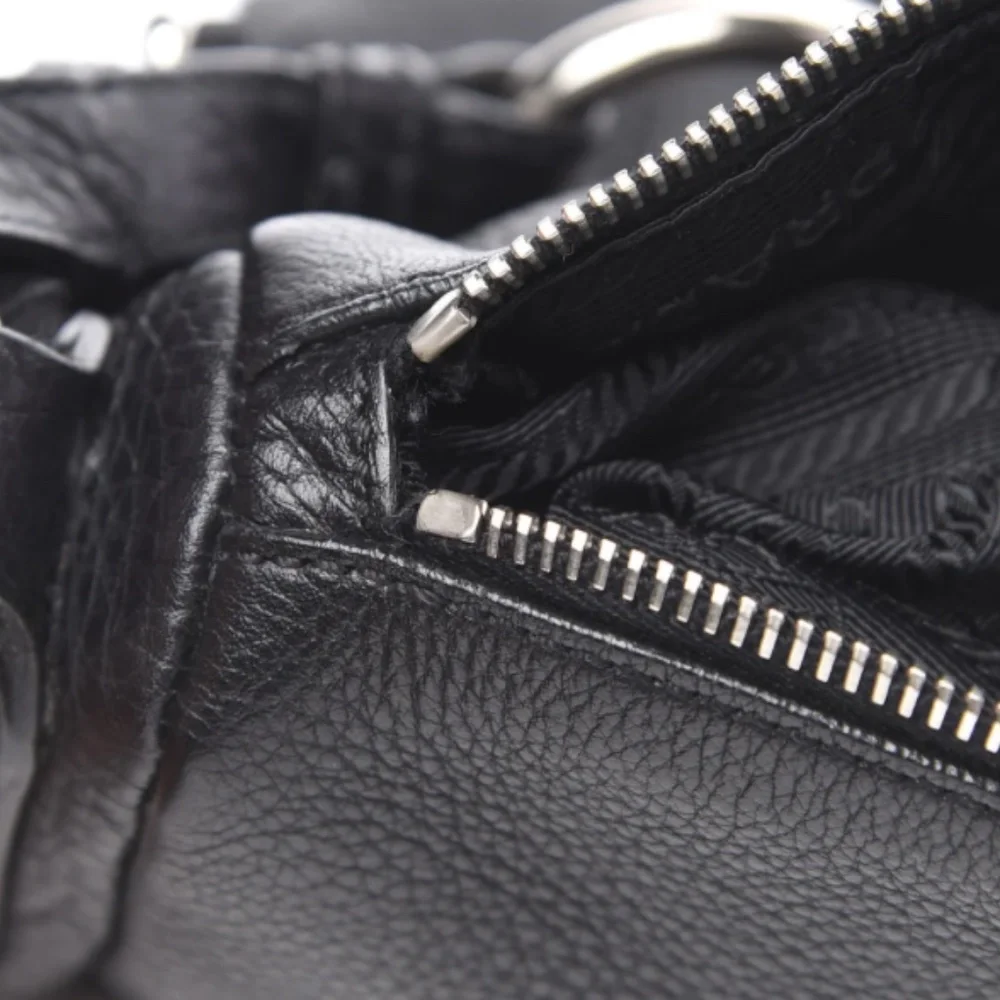PRADA Vitello Daino Hobo in Black Leather with Silver Hardware